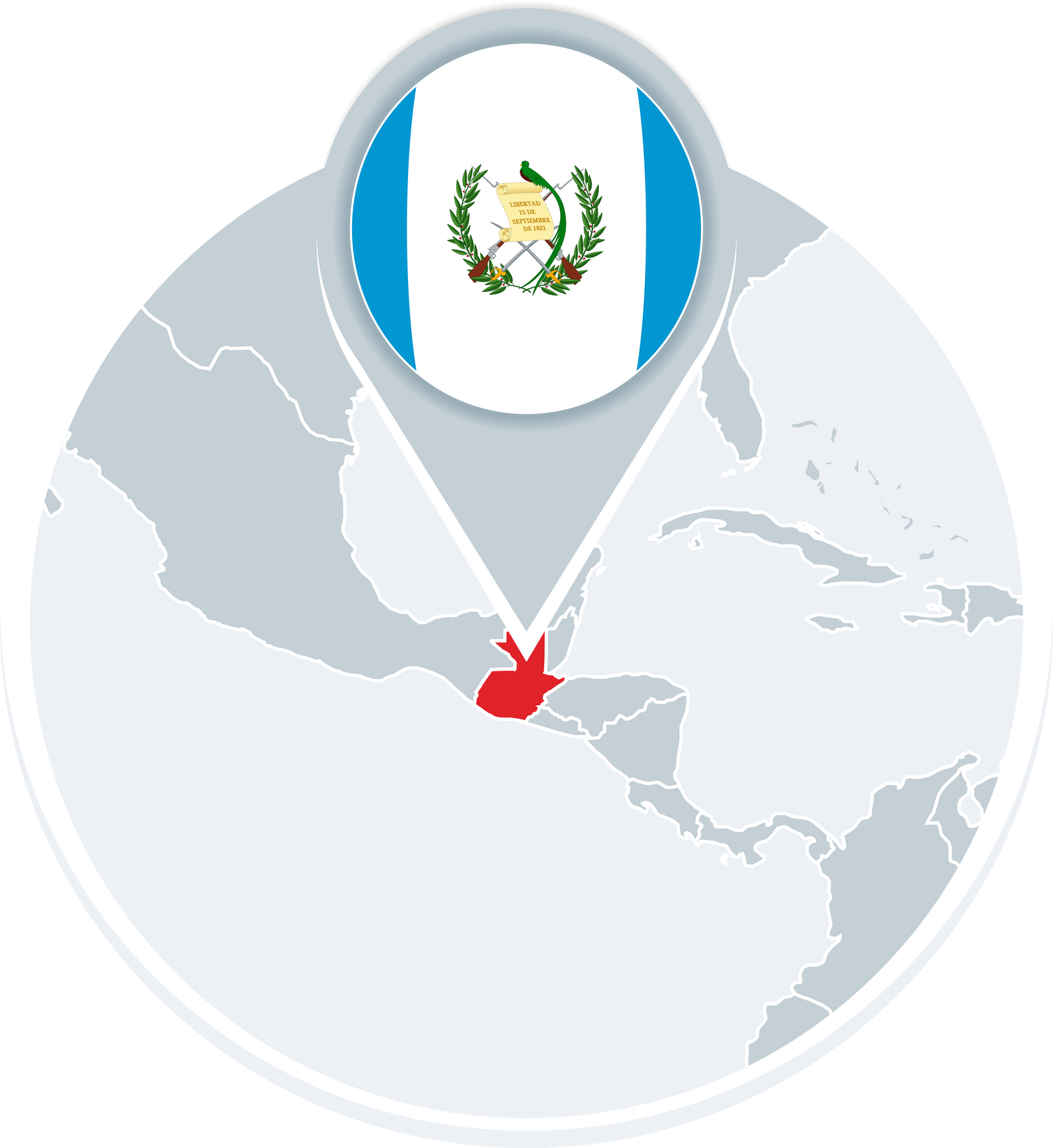 Guatemala map and flag, map icon with highlighted Guatemala