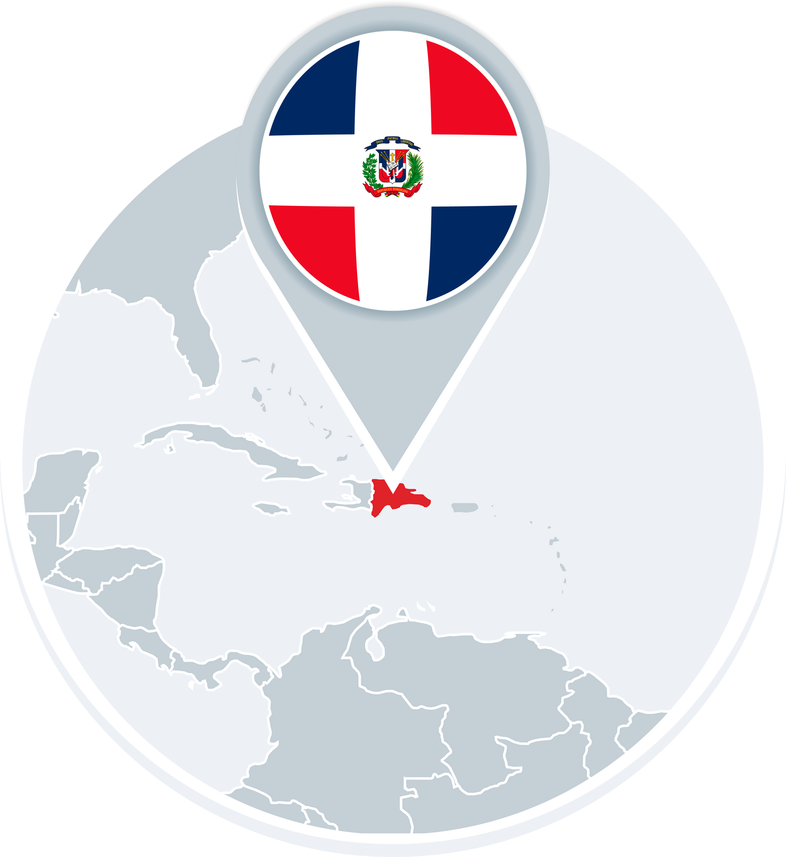 Dominican Republic map and flag, map icon with highlighted Dominican Republic