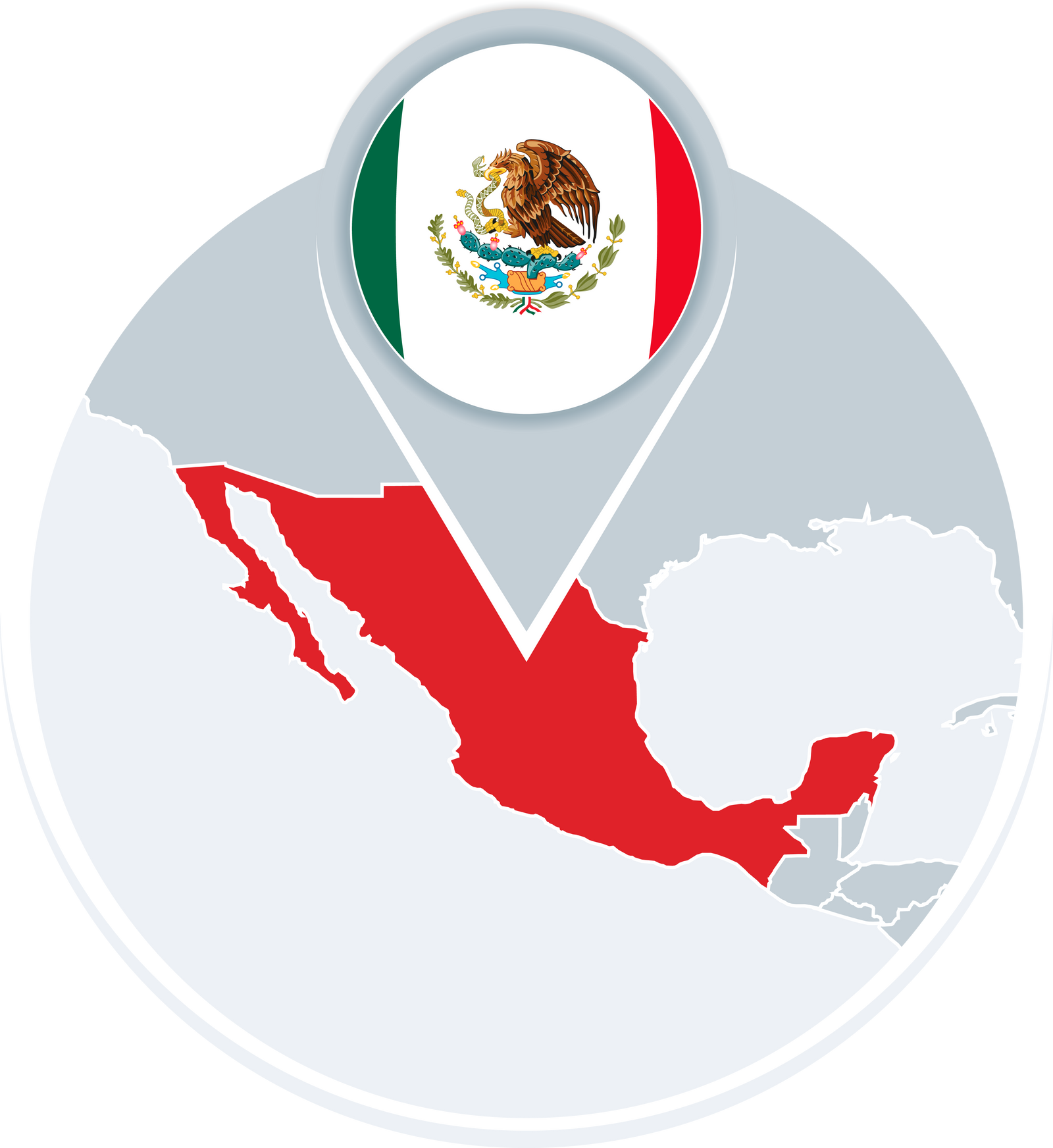 Mexico map and flag, map icon with highlighted Mexico