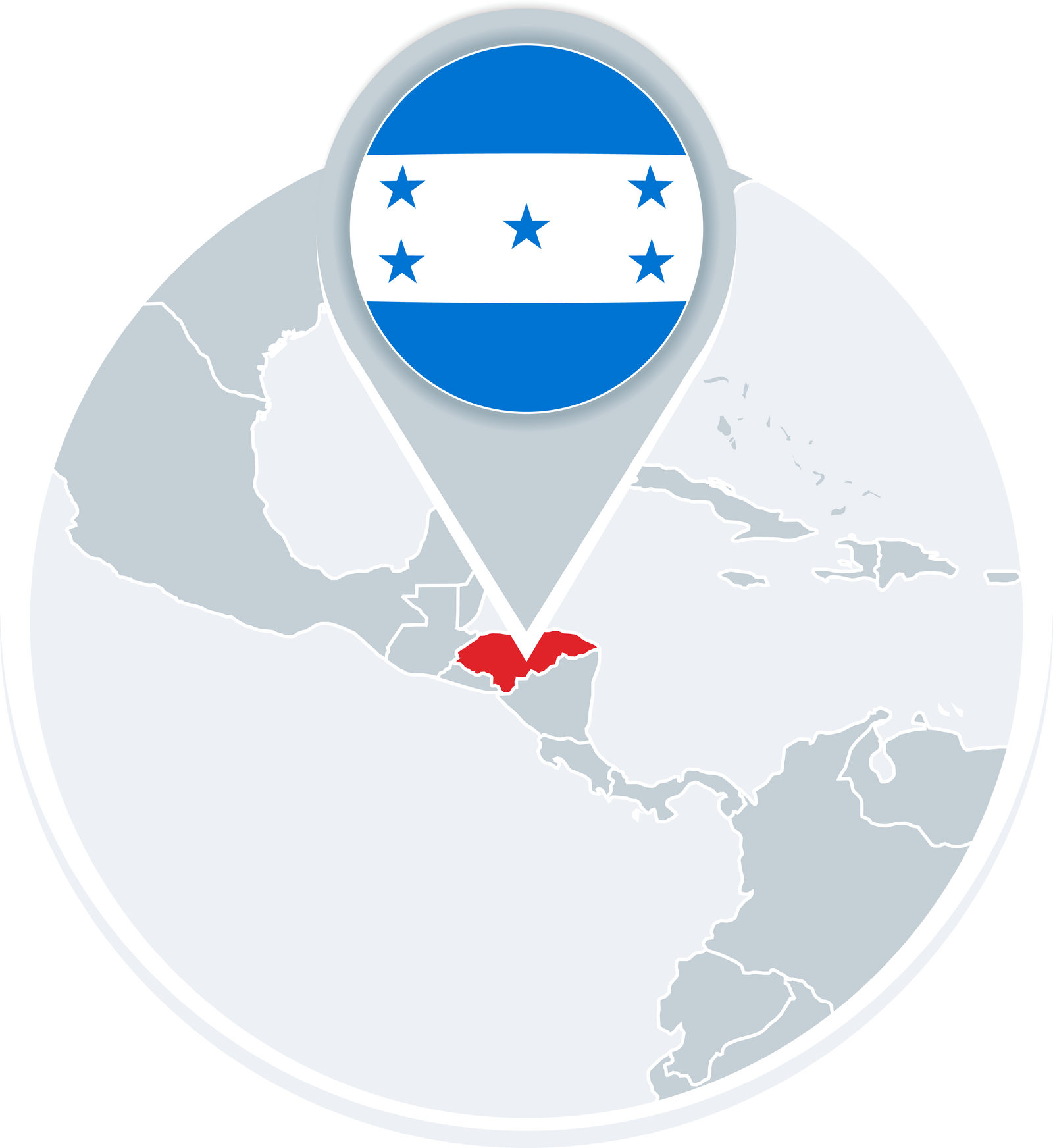 Honduras map and flag, map icon with highlighted Honduras