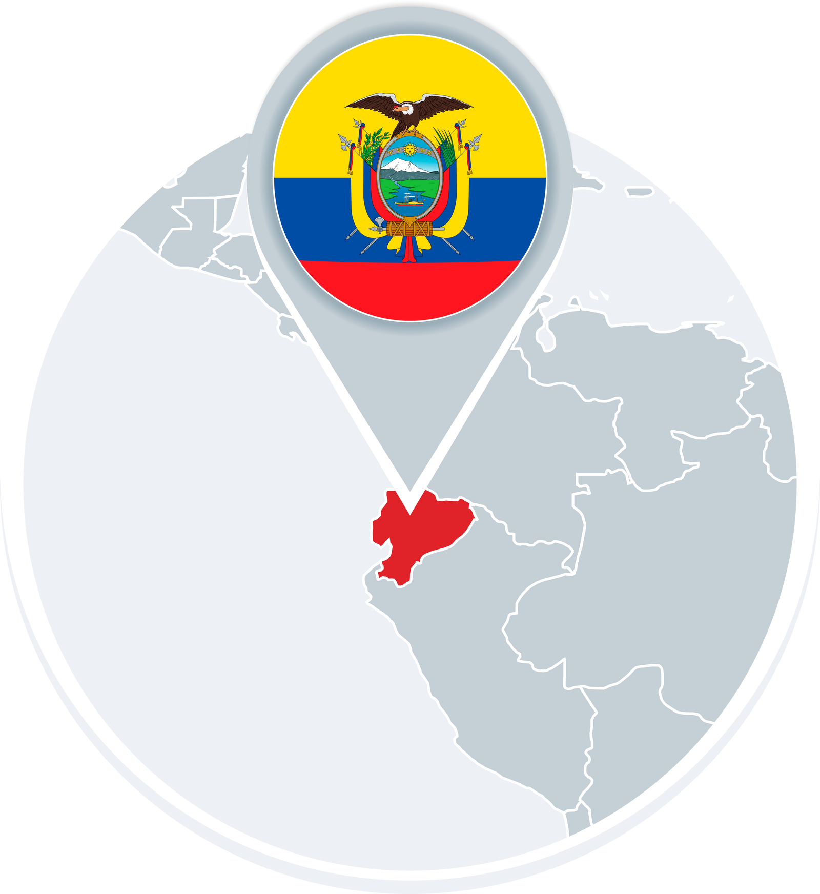 Ecuador map and flag, map icon with highlighted Ecuador