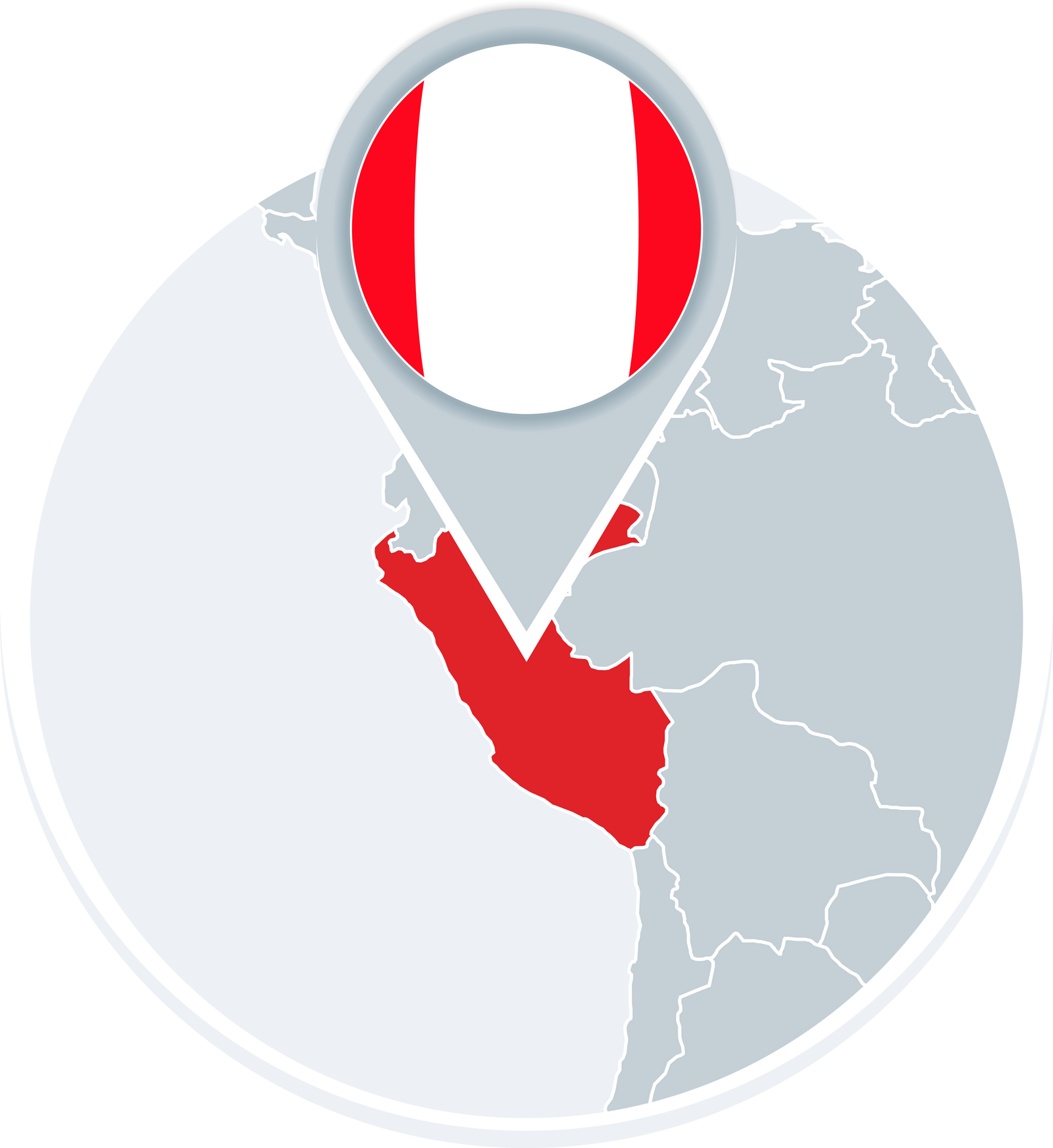 Peru map and flag, map icon with highlighted Peru